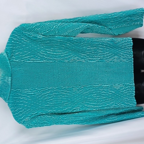 Rhonda Stark Textured Velvet Turquoise  Blazer - Size M, vintage, stretchy - Picture 4 of 6
